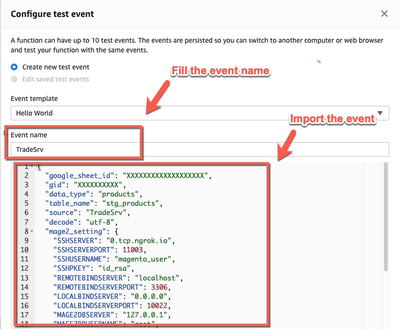 Configure test event 2